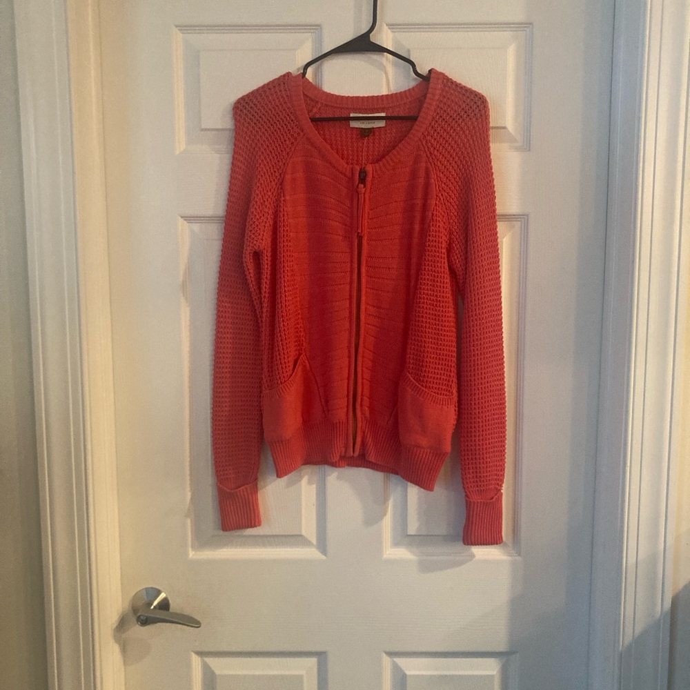 Sonoma Zip- Up Sweater with Pockets, Salmon Color, Size M
